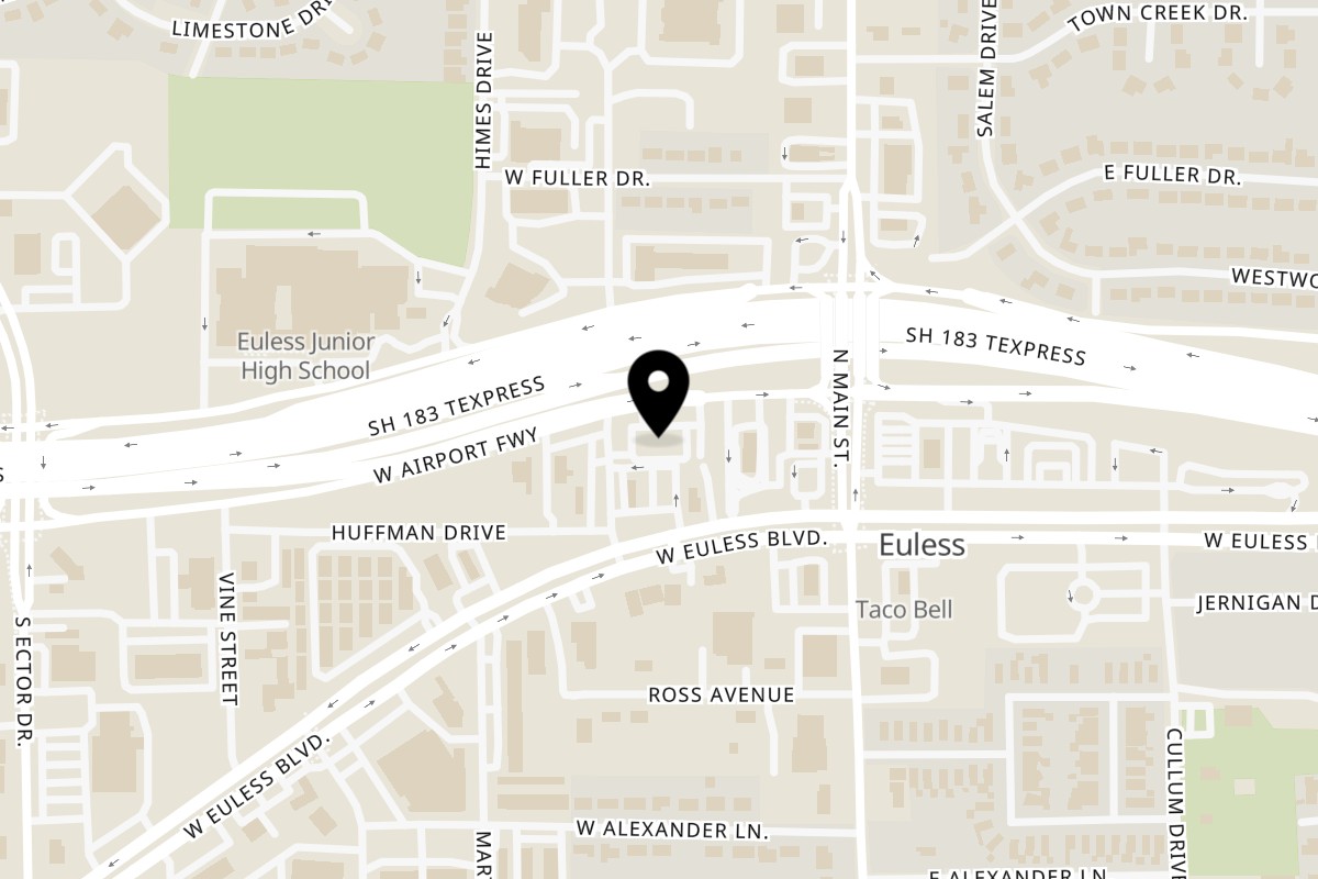 Map showing the location of Green Boba Tea on 121 W Airport Fwy suit 400 in Euless